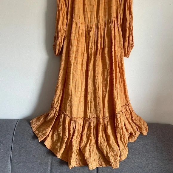 Free People Edie Dress Tiered Maxi Duster Equestrian Boho Dress in Suntan